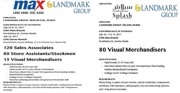 Job Listing Landmark Group For Dubai Destination Max Fashion And Splash Jobs Hiring Kwentong Ofw